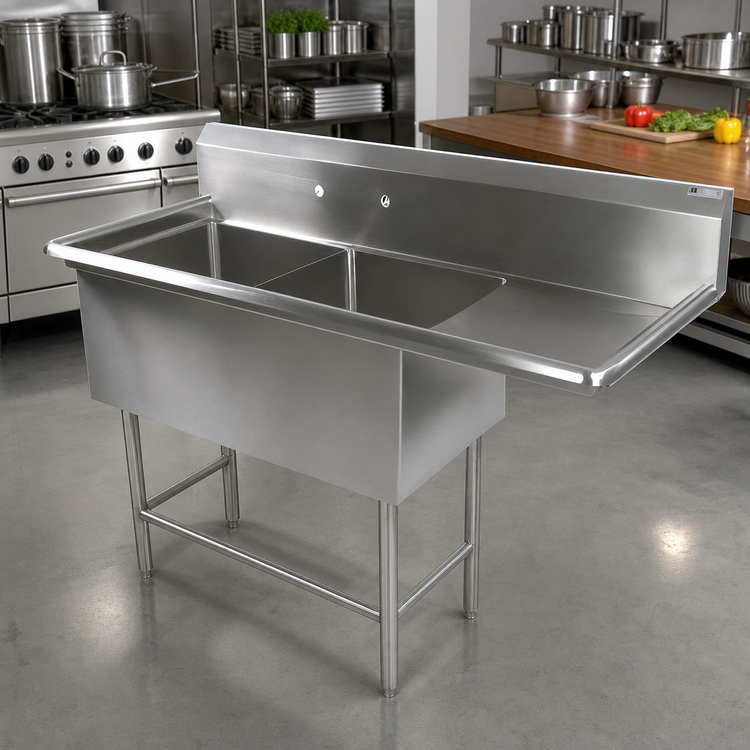 Product image #2 for John Boos Pro-Bowl Freestanding 2-Compartment Sink with Right Drainboard and Backsplash