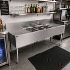 Thumbnail image #3 for Perlick Corporation Top Shelf TS72M3-DB 72-Inch 3-Compartment Stainless Steel Underbar Sink with Left and Right Drainboards, 6-Inch Backsplash