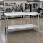 Thumbnail image #2 for Duke Manufacturing 316S-30144 Stainless Steel Work Table, 144"W x 30"D, Open Base with Undershelf, Flat Top