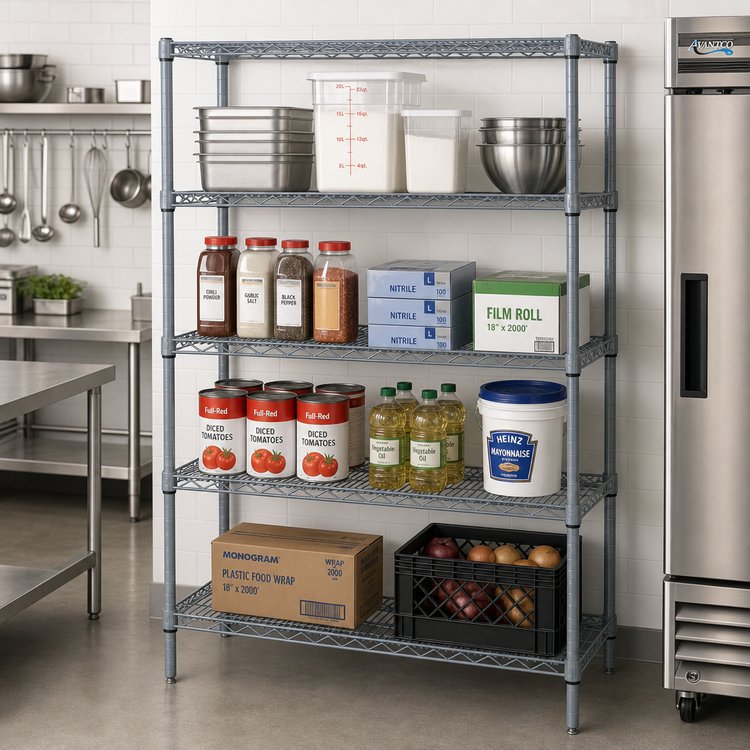 Product image #2 for Quantum WR54-1860GY-5 Wire Shelving Starter Kit — 60 Inches W x 18 Inches D x 54 Inches H, 5-Shelf, Gray Epoxy Antimicrobial Finish