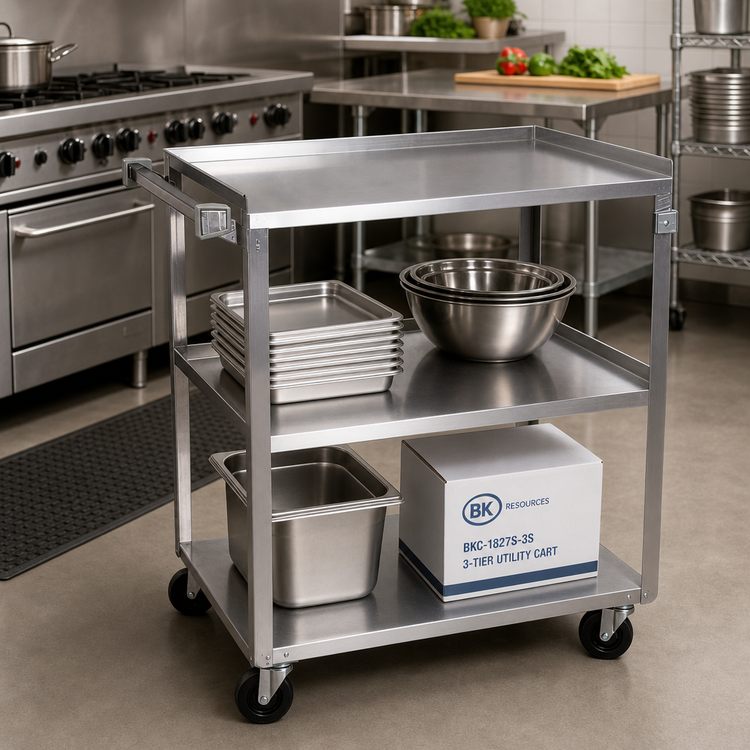 Product image #2 for BK Resources BKC-1827S-3S Stainless Steel 3-Tier Utility Cart