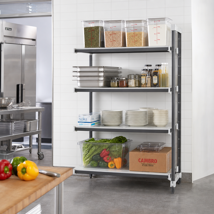 Product image #2 for Cambro Camshelving Elements XTRA Stationary Add-On Solid Shelving Unit, 21" x 42" x 64", 4-Tier, Speckled Gray