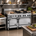 Thumbnail image #2 for Bistro 60-Inch Gas Restaurant Range with 4 Open Burners, 36-Inch Griddle, Space Saver Oven, and Convection Oven