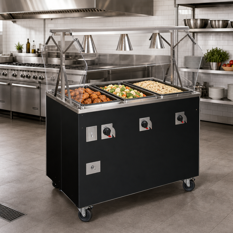 Product image #2 for Vollrath 2-Series Affordable Portable™ 3-Well Deluxe Mobile Hot Food Station with Buffet Breath Guard and Enclosed Base