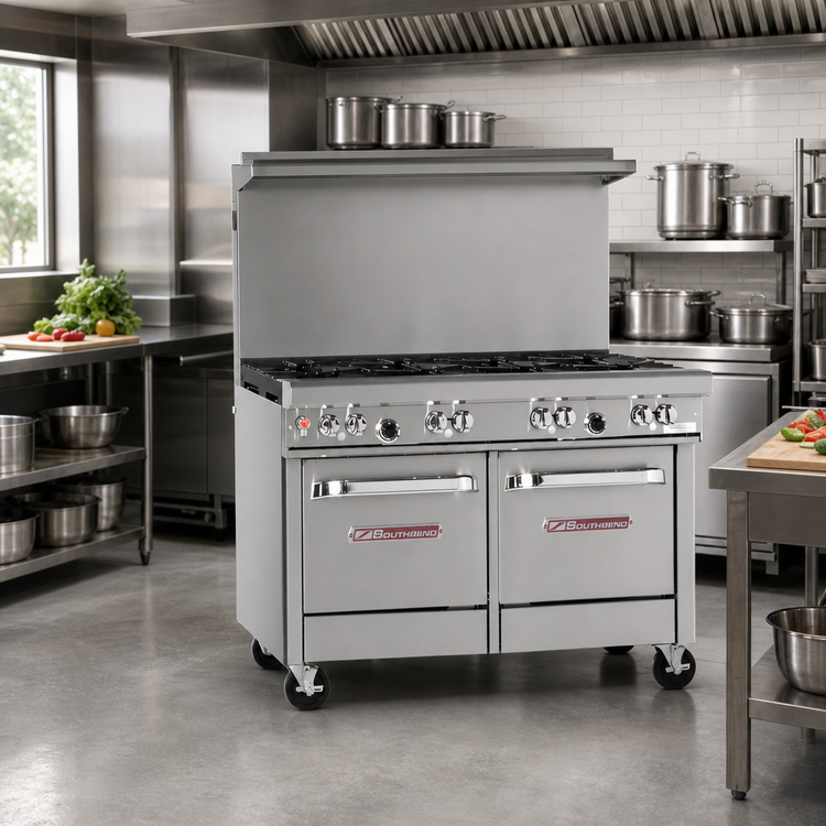 Product image #2 for Southbend Ultimate 48-Inch Commercial Gas Restaurant Range with 7 Open Burners and 2 Space Saver Ovens