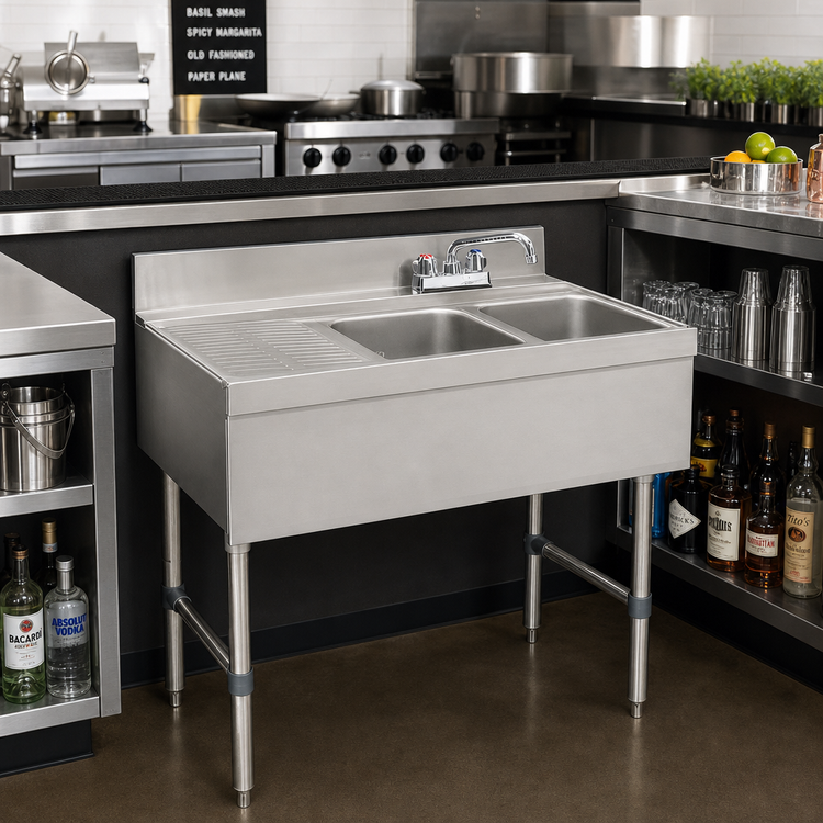 Product image #2 for Advance Tabco Underbar Basics 2-Compartment Stainless Steel Bar Sink with Left Drainboard and Faucet