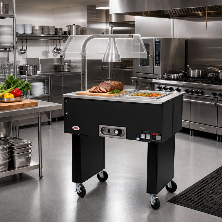 Product image #2 for Eagle Service Mate Deluxe Portable Beef Cart Carving Station with 12 x 20 Hot Food Well, Carving Board, Heat Lamp, and Sneeze Guard, 33-Inch Wide