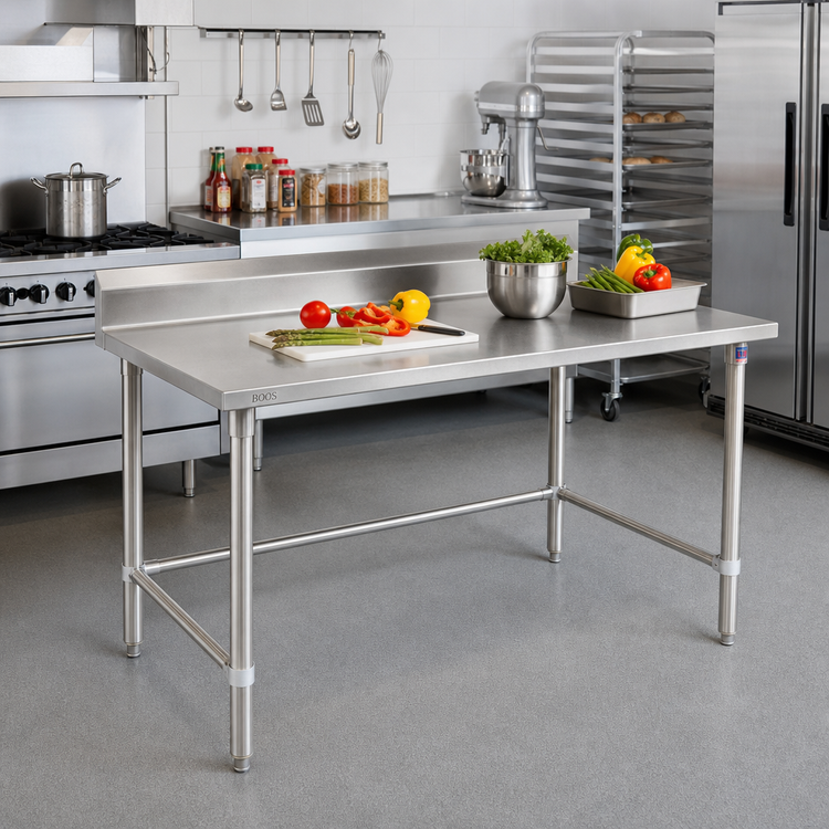 Product image #2 for John Boos Stallion 84-Inch x 30-Inch Stainless Steel Work Table with 5-Inch Backsplash