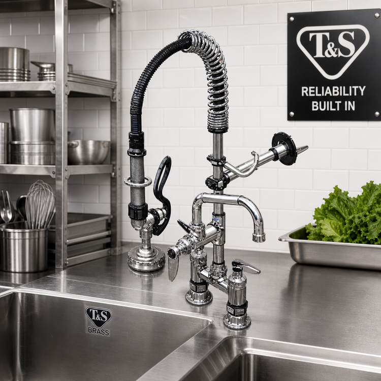 Product image #2 for T&S Brass Mini Pre-Rinse Unit with 4-Inch Deck-Mount Faucet and 6-Inch Swing Nozzle