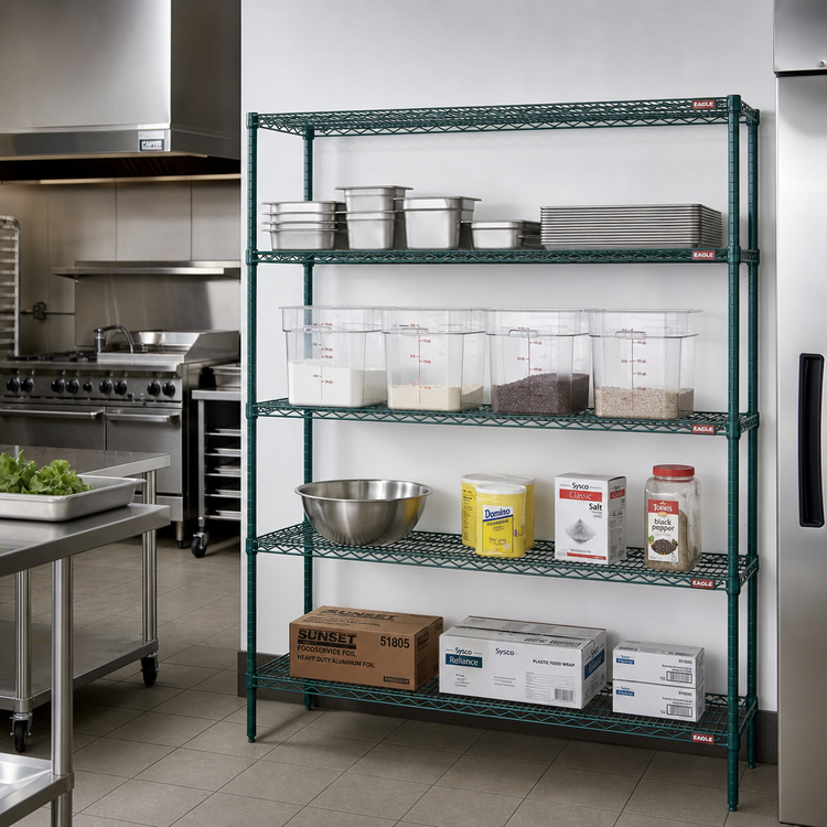 Product image #2 for Eagle Group Valu-Gard 4-Tier Add-On Wire Shelving Unit, 60-Inch W x 18-Inch D x 74-Inch H, Green Epoxy
