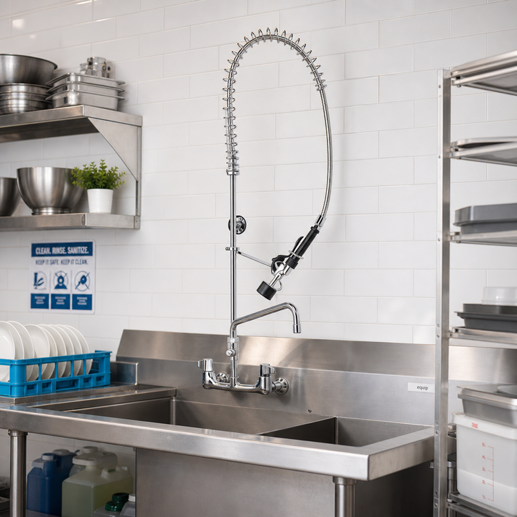 Product image #2 for equip 8-Inch Wall-Mount Low-Flow Pre-Rinse Unit with 14-Inch Swing Nozzle Add-On Faucet