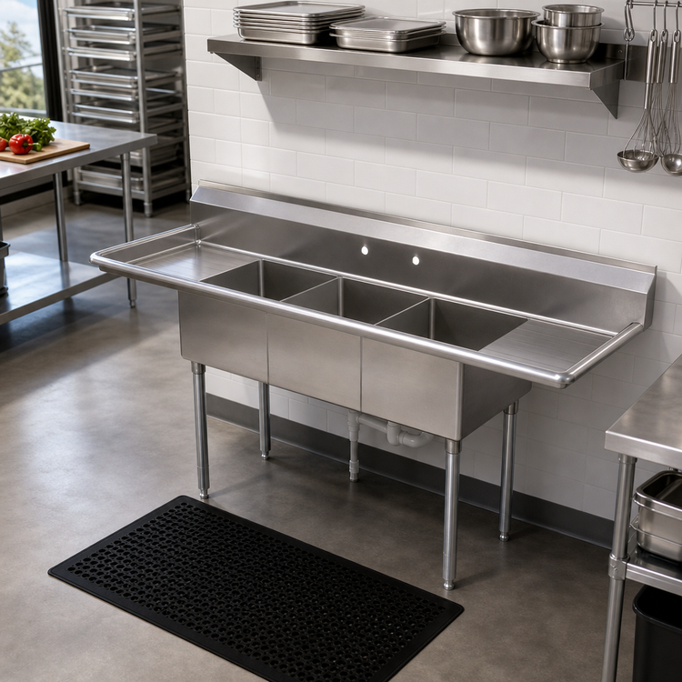 Product image #2 for 84-Inch 3-Compartment Stainless Steel Sink with Left and Right Drainboards, 16 x 20 x 14 Bowls