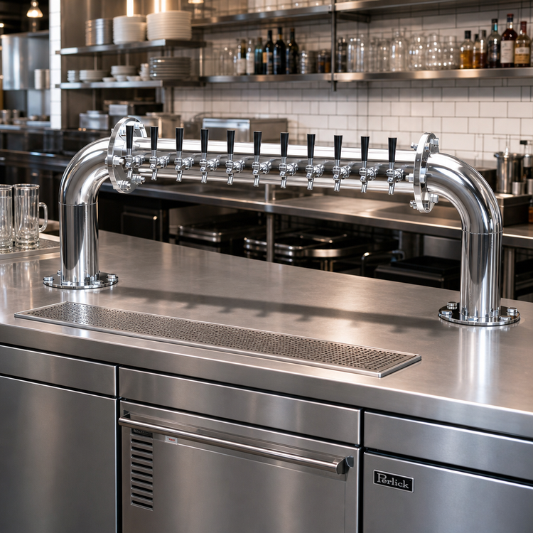 Product image #2 for Perlick 4066-8R Pass-Thru Glycol-Cooled Brew Pipe Draft Beer Tower, 8 Faucets, Polished Chrome, Right-Hand