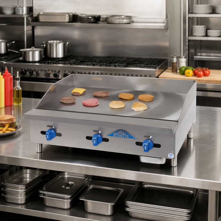 Product image #2 for Comstock-Castle Castle Series 60-Inch Countertop Gas Griddle with 1-Inch Polished Steel Plate and Manual Controls