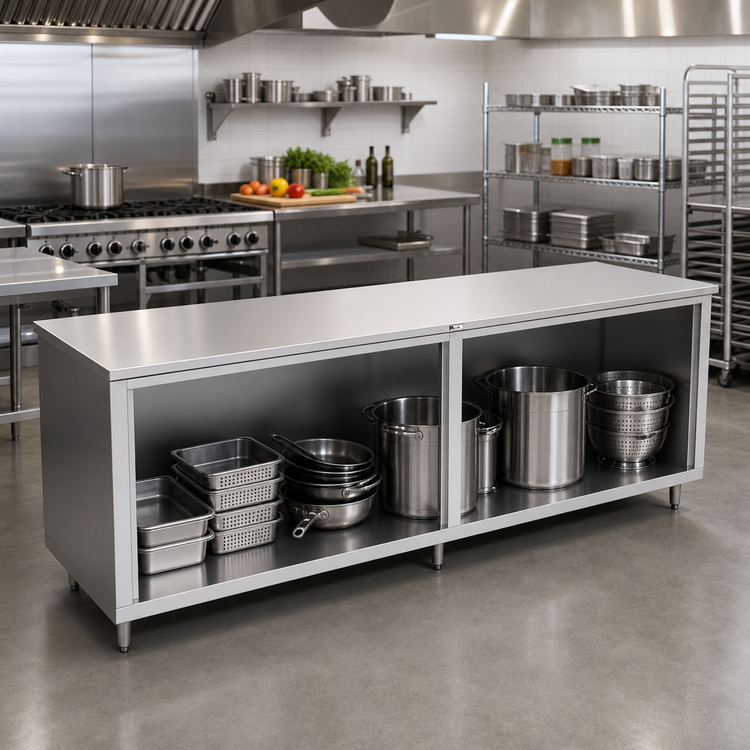 Product image #2 for John Boos Open Front Modular Base Work Table, 96 x 36 Inch, 16-Gauge Stainless Steel Top