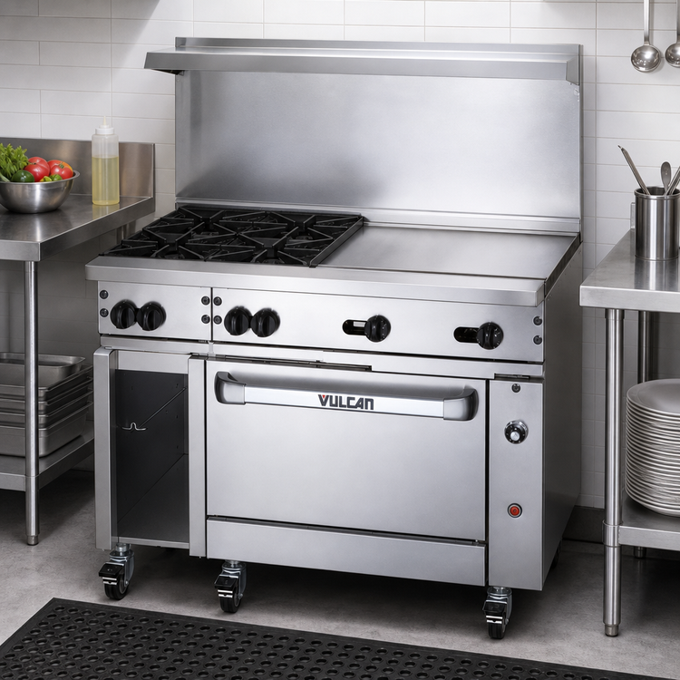 Product image #2 for Vulcan Endurance 48-Inch Gas Restaurant Range with 2 Open Burners, 36-Inch Griddle, and Standard Oven