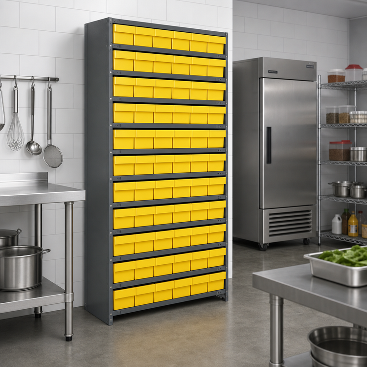 Product image #2 for Closed Heavy Duty Wire Shelving Unit with 13 Shelves and 72 Included Bins, 24 x 36 x 75 Inches