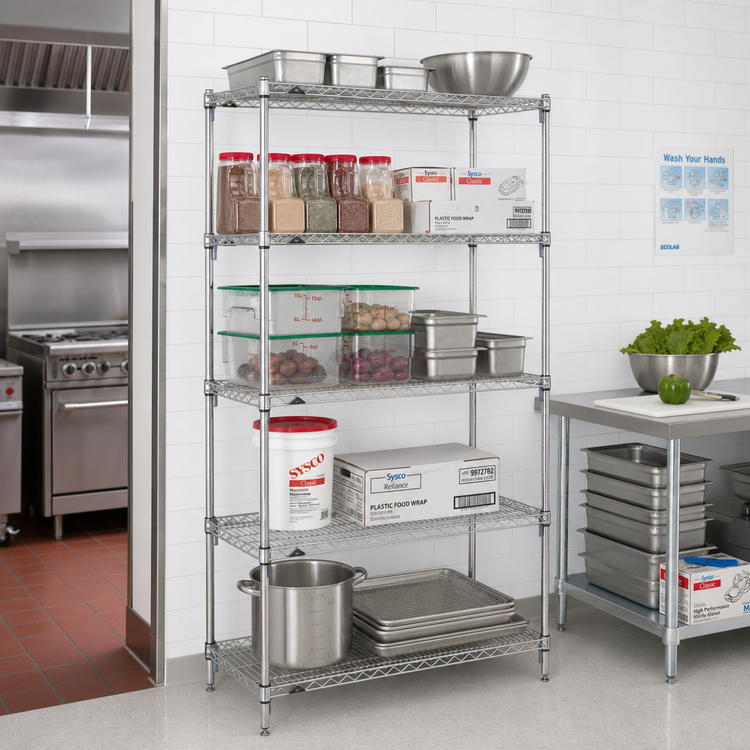 Product image #2 for Metro Super Erecta Super Adjustable Chrome-Plated Wire Shelving Starter Unit, 30" W x 18" D x 74" H, 5 Shelves