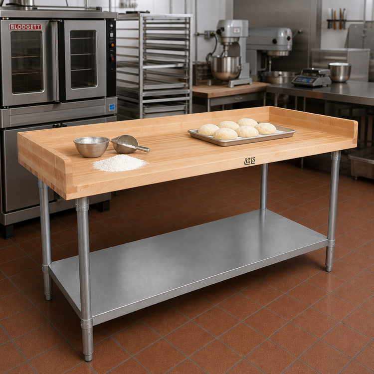 Product image #2 for John Boos DNS04 84-Inch x 24-Inch Baker's Top Wood Work Table with Galvanized Base and Adjustable Undershelf
