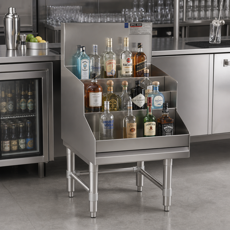 Product image #2 for Spec-Bar Freestanding Underbar Liquor Bottle Display Unit, 18-Inch, 304 Stainless Steel