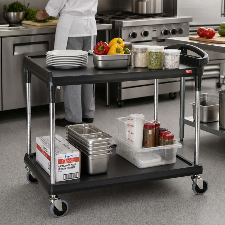 Product image #2 for Metro myCart Plus Series 2-Shelf Black Polymer Adjustable-Height Utility Cart