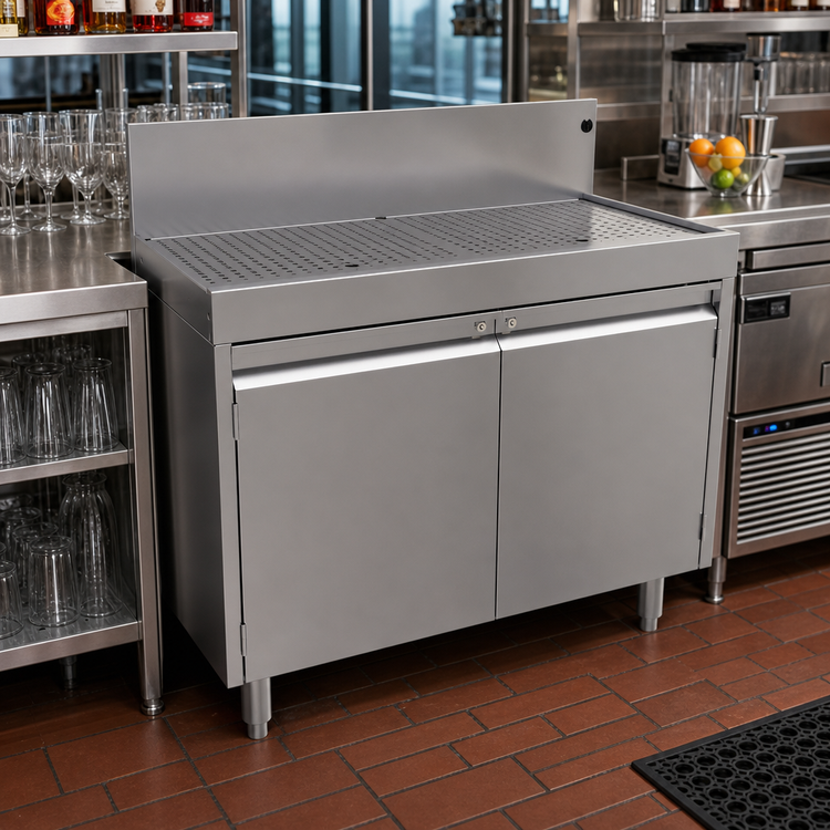Product image #2 for CHOICE by Glastender 42 Inch Open Front Underbar Drainboard Cabinet, 24 Inch Deep, Stainless Steel, Without Doors