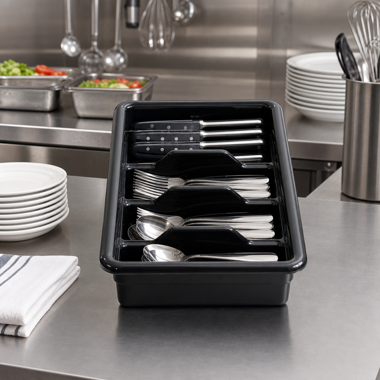 Product image #3 for Cambro Cambox® 4-Compartment Cutlery Box, Black Hi-Impact Plastic