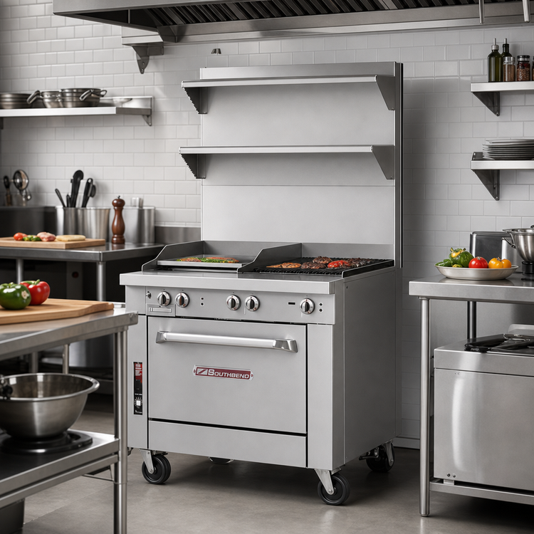 Product image #2 for Southbend Platinum Heavy Duty 36-Inch Commercial Gas Range with 24-Inch Griddle, 12-Inch Charbroiler and Cabinet Base