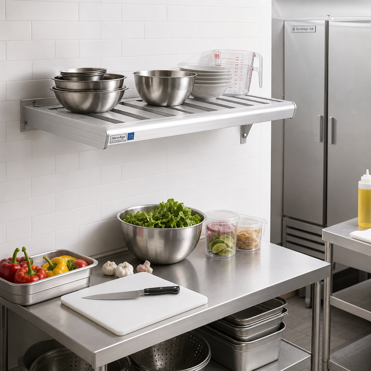 Product image #2 for New Age T-Bar Series Wall-Mounted Cantilever Shelf, 36 x 18 Inches, Aluminum, 900 lb. Capacity