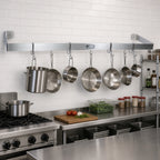 Thumbnail image #2 for John Boos PRW14A Wall-Mounted Stainless Steel Single-Bar Pot Rack, 108-Inch Wide, with 9 Double Hooks