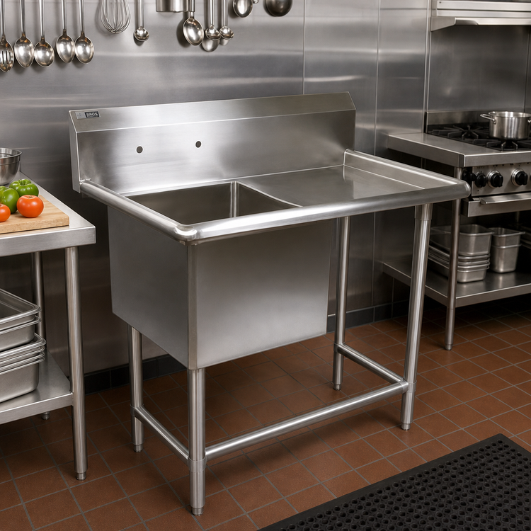 Product image #2 for John Boos Pro-Bowl 1-Compartment Stainless Steel Sink with Right Drainboard and 10 Inch Backsplash