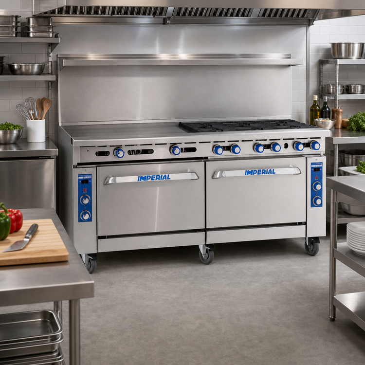 Product image #2 for Imperial Pro Series 72-Inch Gas Restaurant Range with 4 Open Burners, 48-Inch Griddle, Convection Oven, and Standard Oven