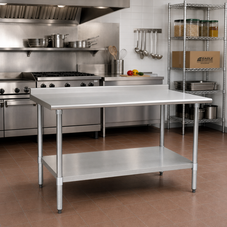 Product image #2 for Eagle Group BlendPort® Budget Series Stainless Steel Work Table with Rear Upturn and Adjustable Undershelf, 72"W x 30"D