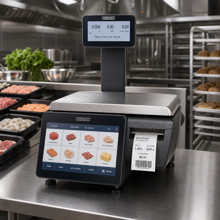 Product image #2 for Hobart Weigh/Wrap GTi-7DB Portion Control Scale/Printer with 7-Inch Integrated Customer Display and 11.6-Inch Operator Touchscreen