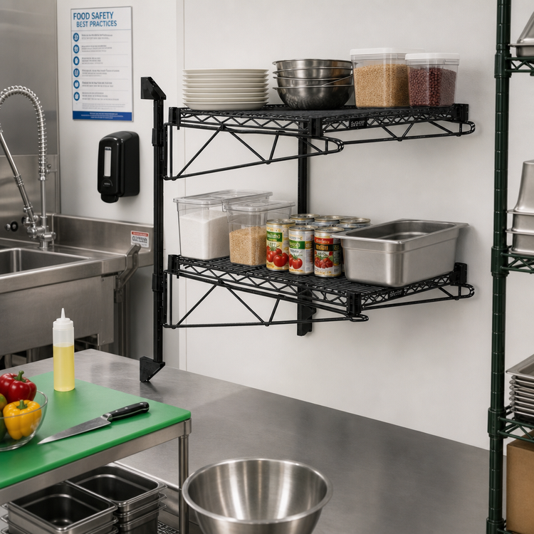 Product image #2 for Quantum Double Shelf Wall-Mount Cantilever Wire Shelving Kit, 30 x 24 Inches, Black Epoxy