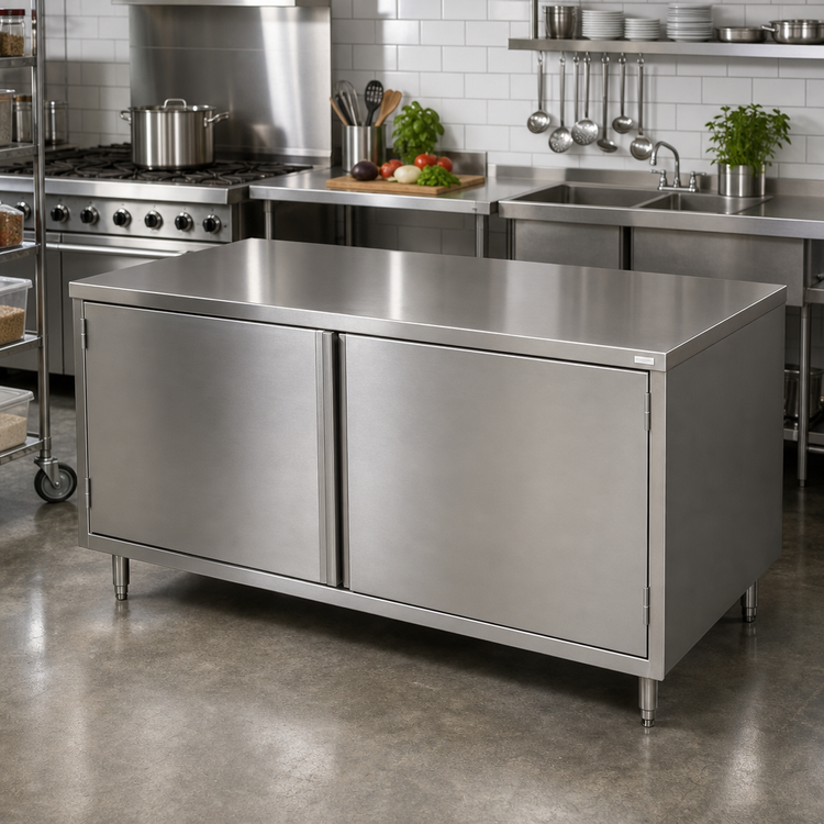 Product image #2 for BK Resources 72-Inch x 24-Inch Stainless Steel Chef Table Cabinet Base with Hinged Doors
