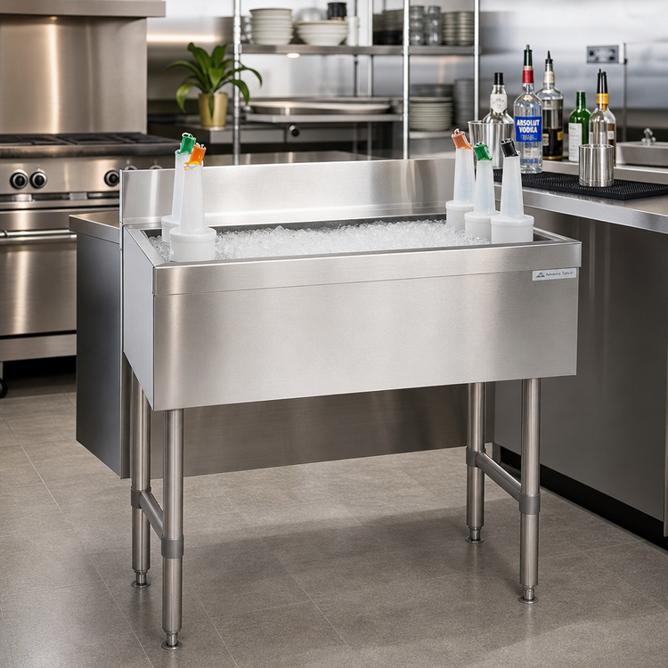Product image #2 for Advance Tabco Special Value 36-Inch Stainless Steel Cocktail Unit with 12-Inch Deep Ice Bin and 10-Circuit Cold Plate