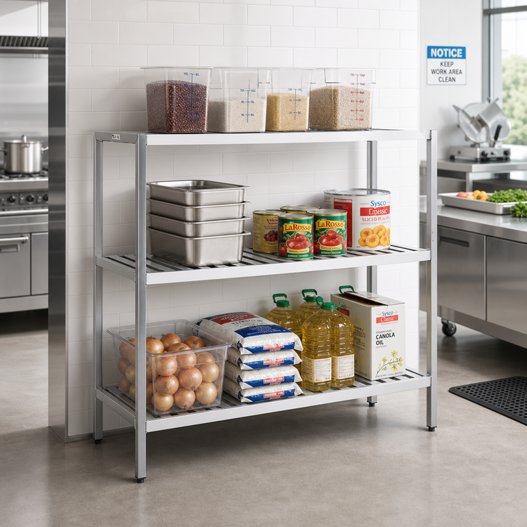 Product image #2 for New Age 1048TB T-Bar Series 3-Tier Cantilevered Aluminum Shelving Unit