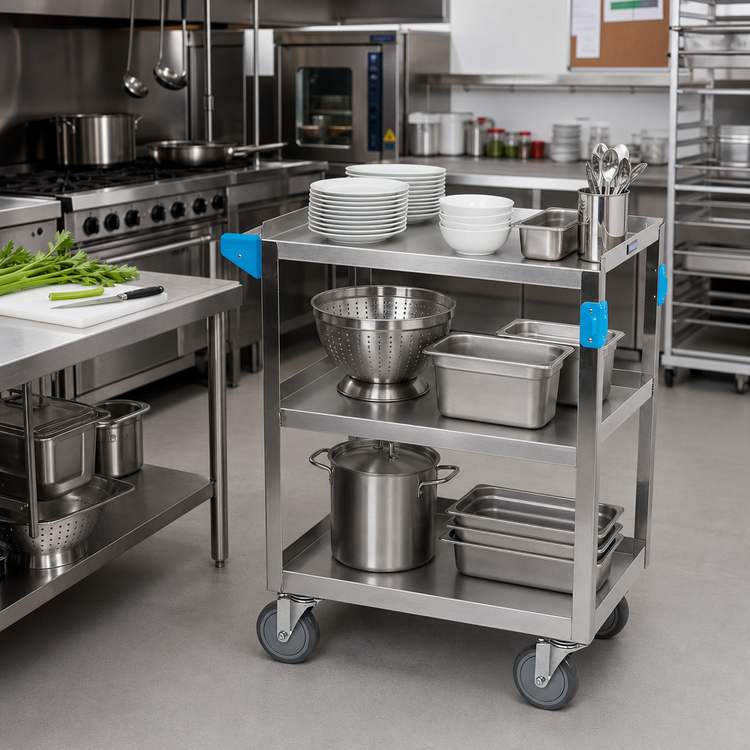 Product image #3 for Carlisle Stainless Steel 3-Shelf Utility Bus Cart, 300 lb. Capacity