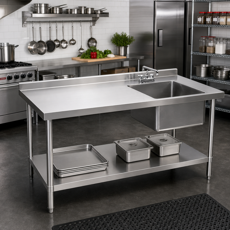 Product image #2 for 84 Inch x 30 Inch Stainless Steel Work Table with Right-Side Prep Sink