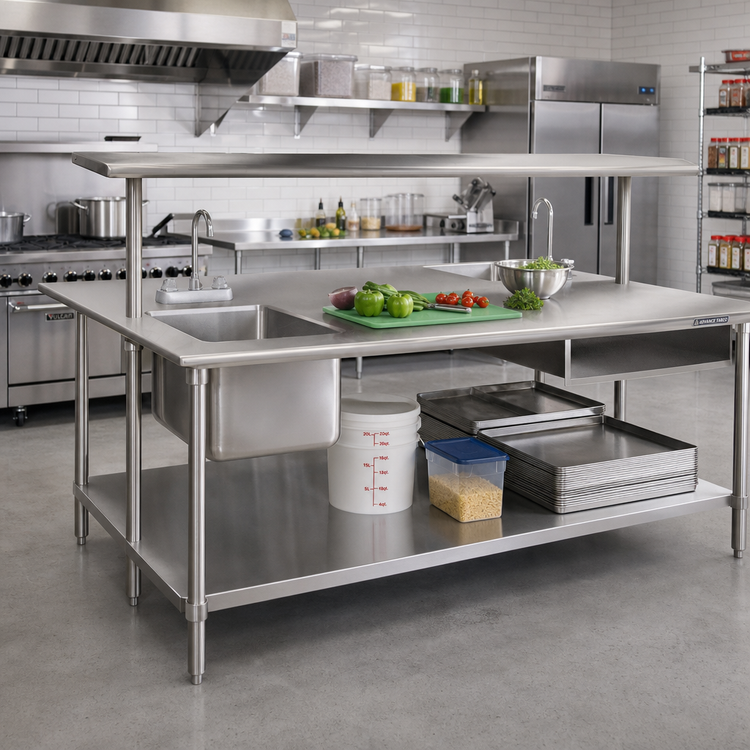 Product image #2 for Advance Tabco 120 Inch x 48 Inch Stainless Steel Work Table with Adjustable Undershelf, 14-Gauge 304 Top