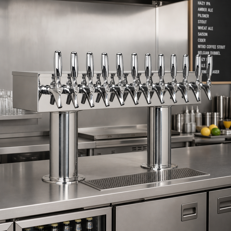 Product image #2 for Micro Matic Double Pedestal Countertop Draft Beer Tower, 12 Faucets, Glycol-Cooled, Polished Stainless Steel