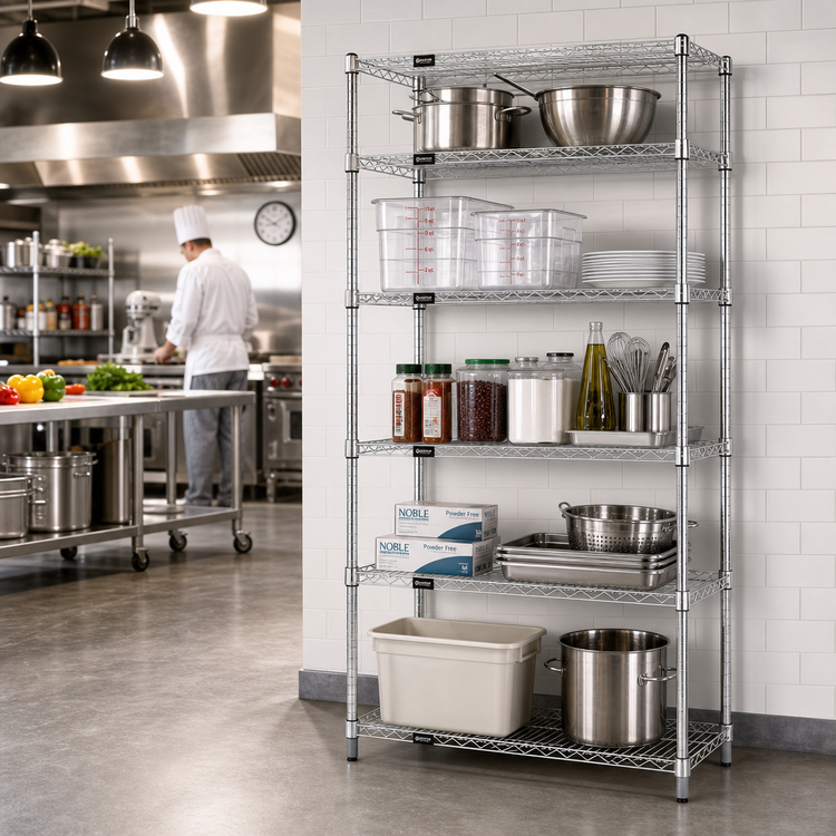 Product image #2 for Quantum 30 Inch W x 14 Inch D x 63 Inch H 5-Shelf Stainless Steel Wire Shelving Starter Kit