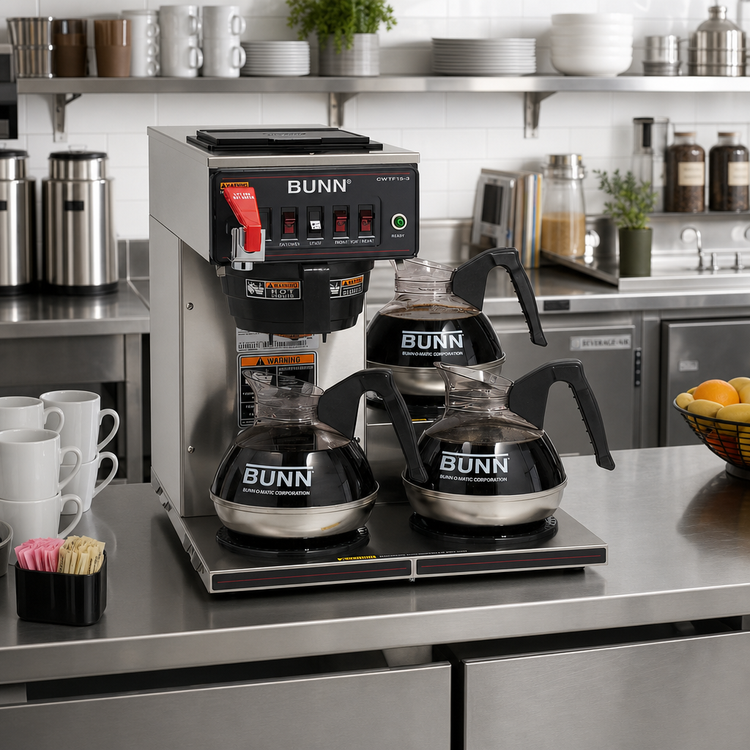 Product image #2 for BUNN CWTF15-3 Single Automatic Drip Coffee Brewer with 3 Lower Warmers and Hot Water Faucet