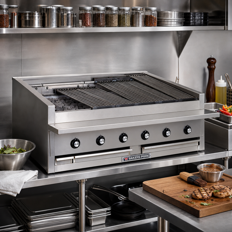 Product image #2 for Bakers Pride Dante Series 48-Inch Low-Profile Countertop Gas Radiant Charbroiler with Floating Rod Grates