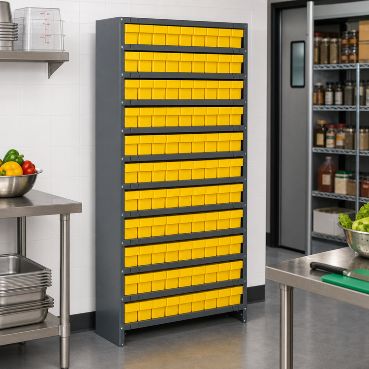 Product image #2 for Quantum Closed Heavy-Duty Wire Shelving Unit with 13 Shelves and 108 Bins, 36 x 12 x 75 Inches