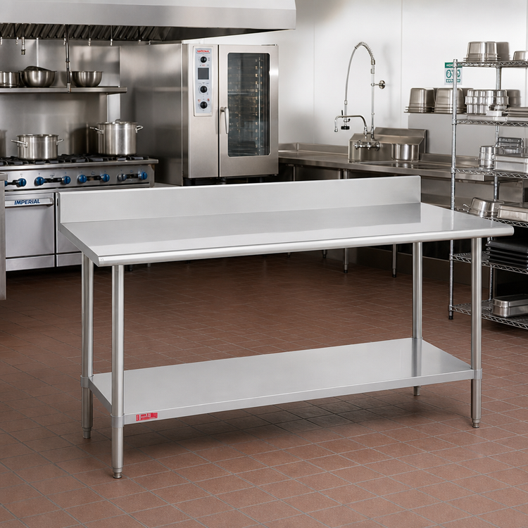 Product image #2 for Duke 16 Gauge 400 Series Stainless Steel Work Table with 5-Inch Riser and Stainless Undershelf, 144 x 36 Inches