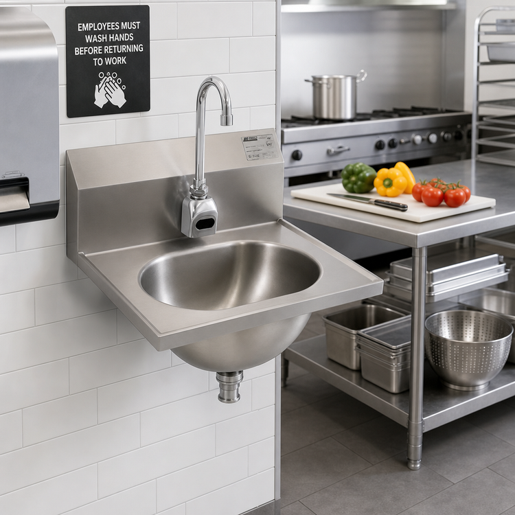 Product image #2 for Eagle Group Wall-Mount Hand Sink with Electronic Eye Gooseneck Faucet, 304 Stainless Steel, 13-1/2 Inch Bowl