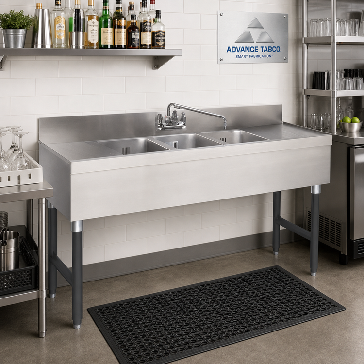 Product image #2 for Advance Tabco Special Value Series 60-Inch 3-Compartment Stainless Steel Bar Sink Unit with Drainboards and Splash-Mount Faucet