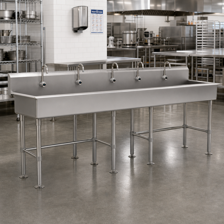 Product image #2 for Advance Tabco 100-Inch 5-Station Freestanding Multiwash Hand Sink with 5 Electronic Faucets